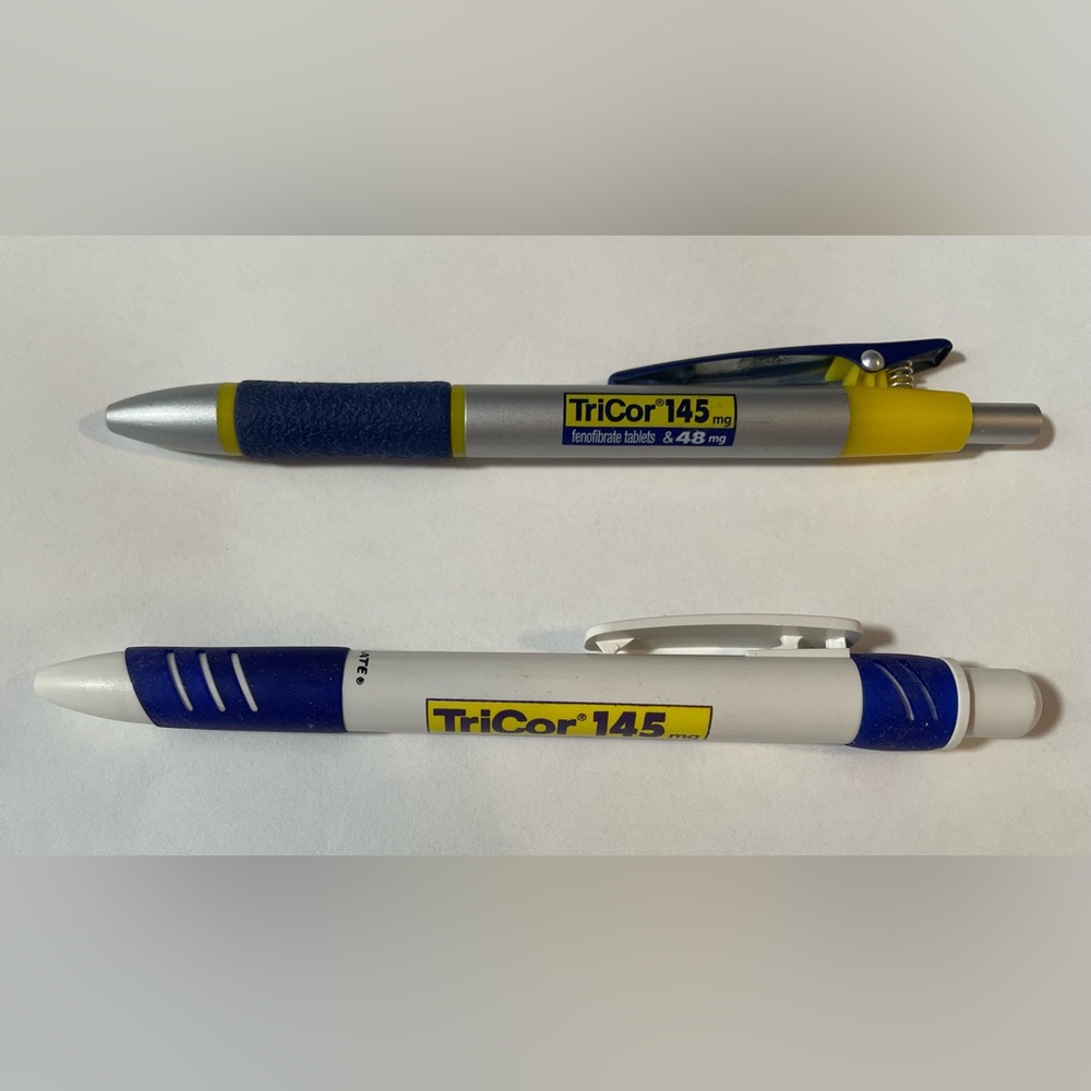 Tricor 145mg  Pens Lot Of 2 Drug Rep Pharmaceutical Promo Advertising UNTESTED